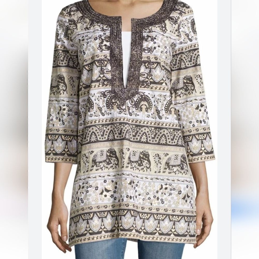 New Calypso St. Barth Elephant Print Tunic/Dress w/Embroidery Sz.S MSRP $315